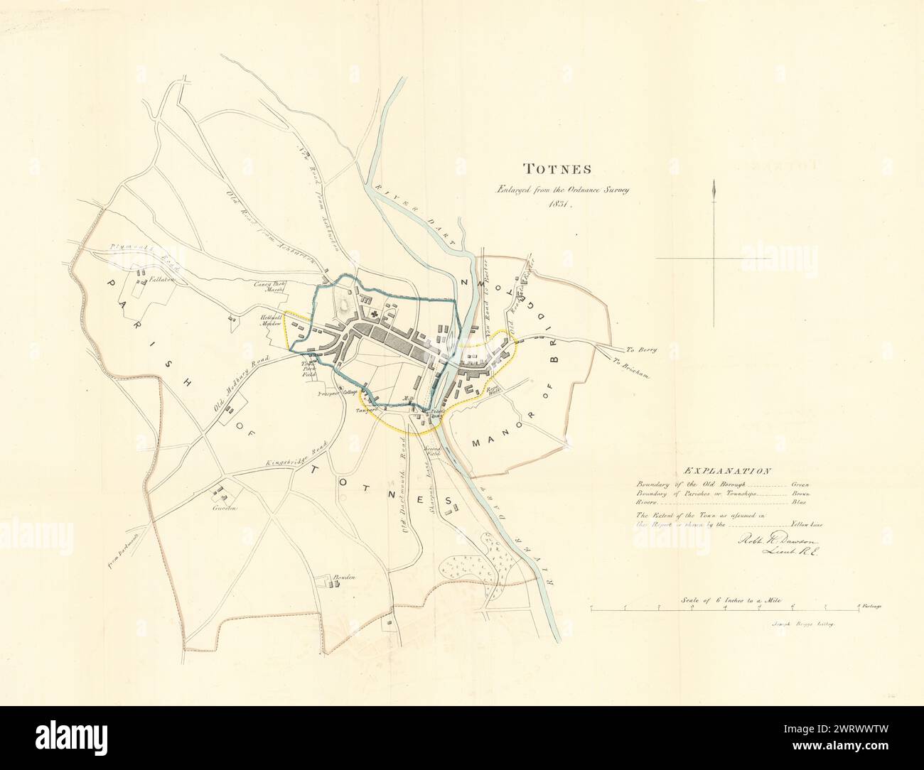 TOTNES Gemeinde/Stadt planen. REFORM ACT. Fluss Dart, Devon. DAWSON 1832 alte Karte Stockfoto