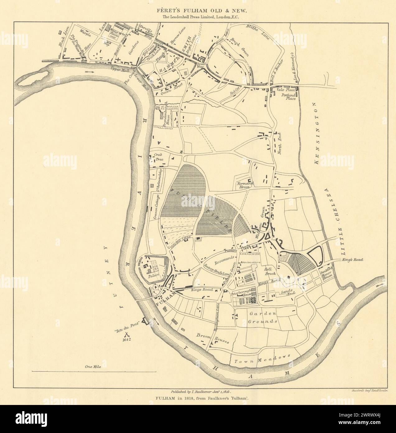 Fulham 1813, nach Thomas Faulkner. Veröffentlicht von Edward Stanford. 1900 MAP Stockfoto