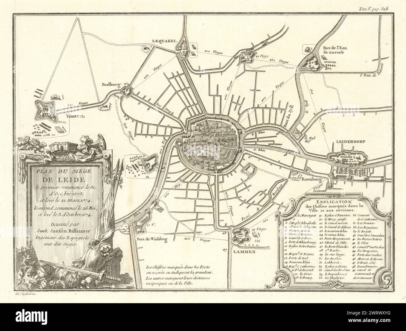 Plan du Belagerung de Leide (Leiden, 1573–1574) von Choffard nach Bilhamer C1760 Karte Stockfoto