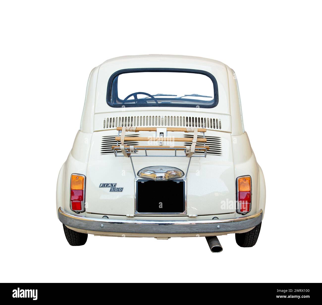 Florenz, Italien - 12. Januar 2012: Klassischer Ceam Colour Fiat 500. Rückansicht mit anpassbarer Heckscheibe und Windschutzscheibe. Stockfoto