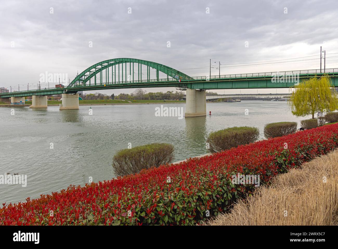 Alte Grüne Bogenbrücke Über Die Save Belgrad Serbien Stockfoto