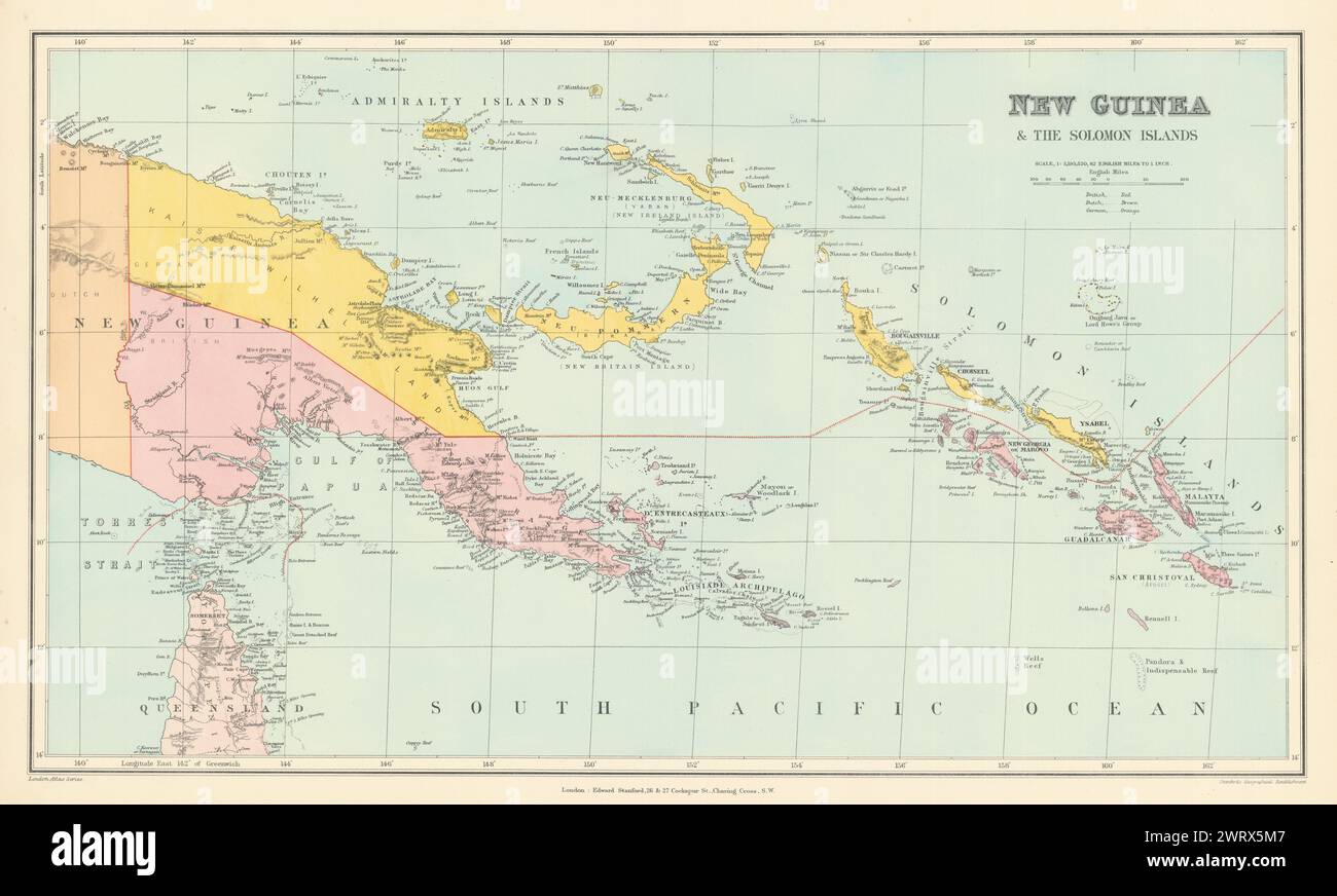 Neuguinea Und Salomonen. Bismarck Archipel. STANFORD 1896 alte Karte Stockfoto