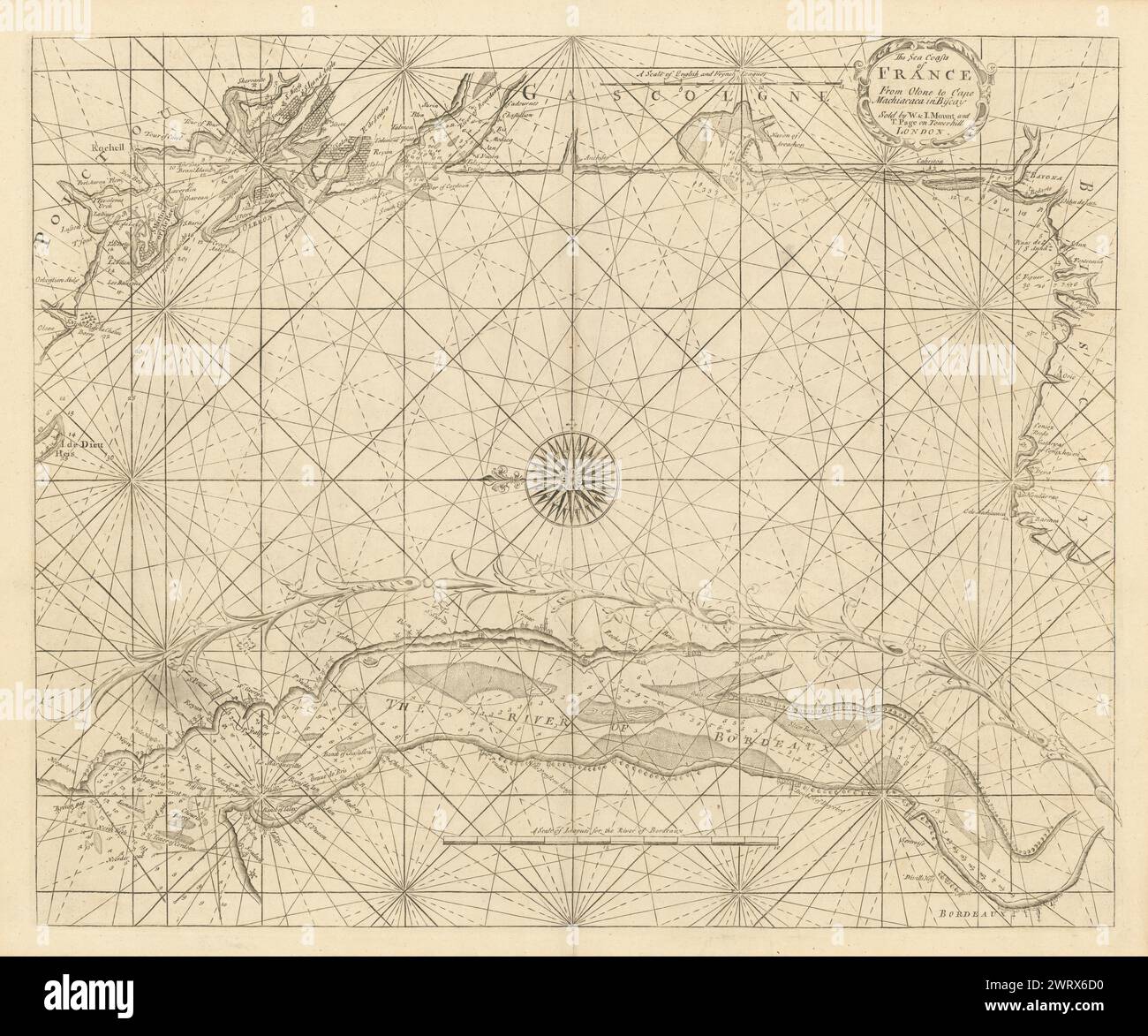 Die Meeresküsten Frankreichs von Olone bis Kap Machiacaca. Karte AUF & SEITE 1758 EINHÄNGEN Stockfoto