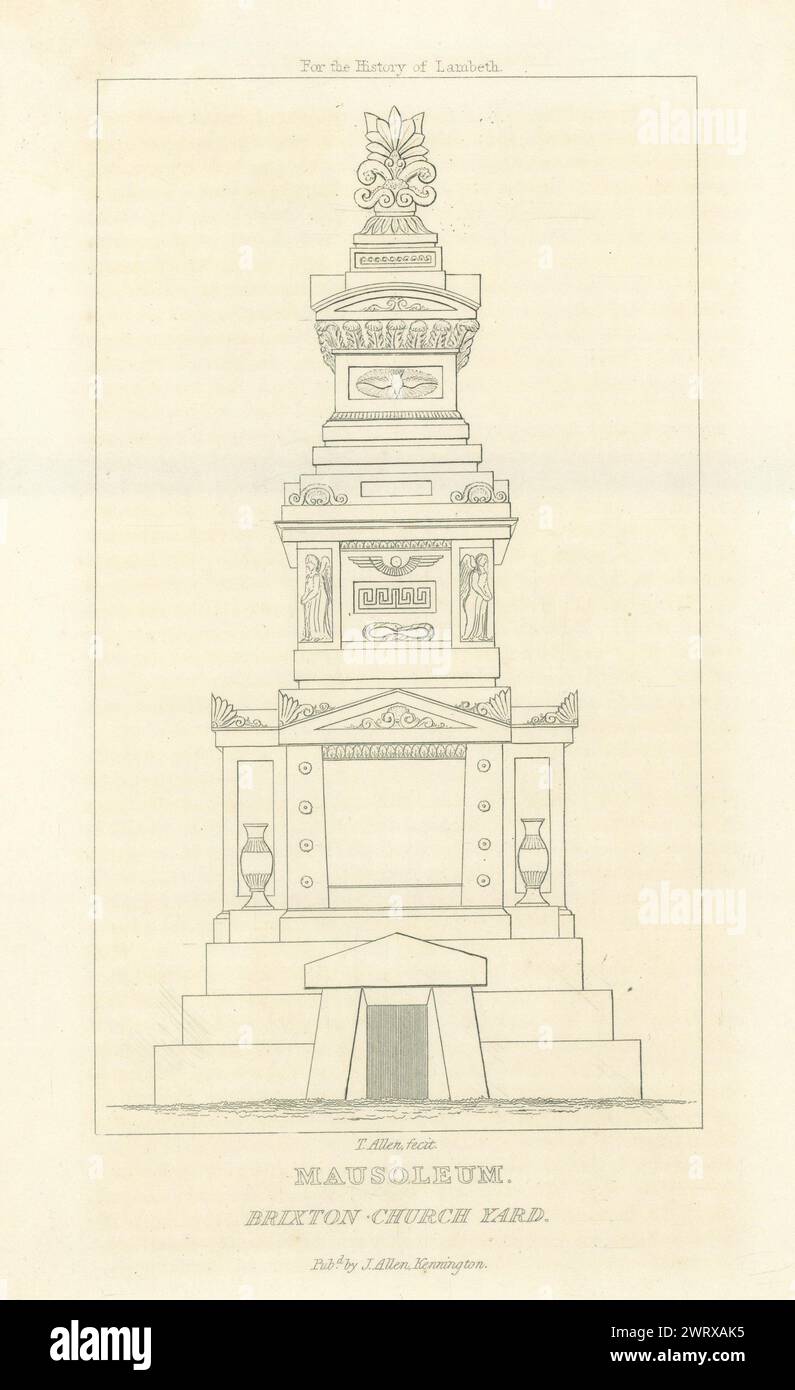 Mausoleum in St. Matthews Kirchhof, Brixton 1827 altes antikes Druckbild Stockfoto
