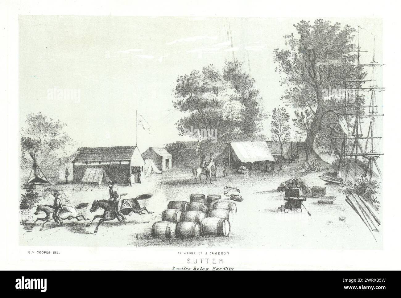 'Sutter, 5 Meilen unterhalb [Sacramento] City', Kalifornien. George Cooper Litho 1853 Stockfoto