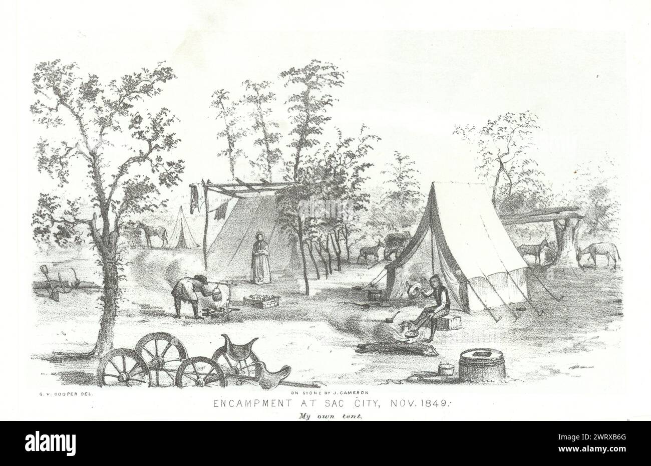 'Encamp at [Sacremento] City, November 1849', Kalifornien. G. Cooper litho 1853 Stockfoto