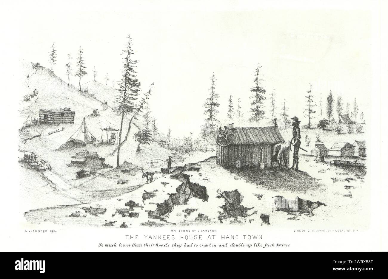 Das Yankees-Haus in Hangtown', Placerville, Kalifornien, Goldrausch. Cooper 1853 Stockfoto