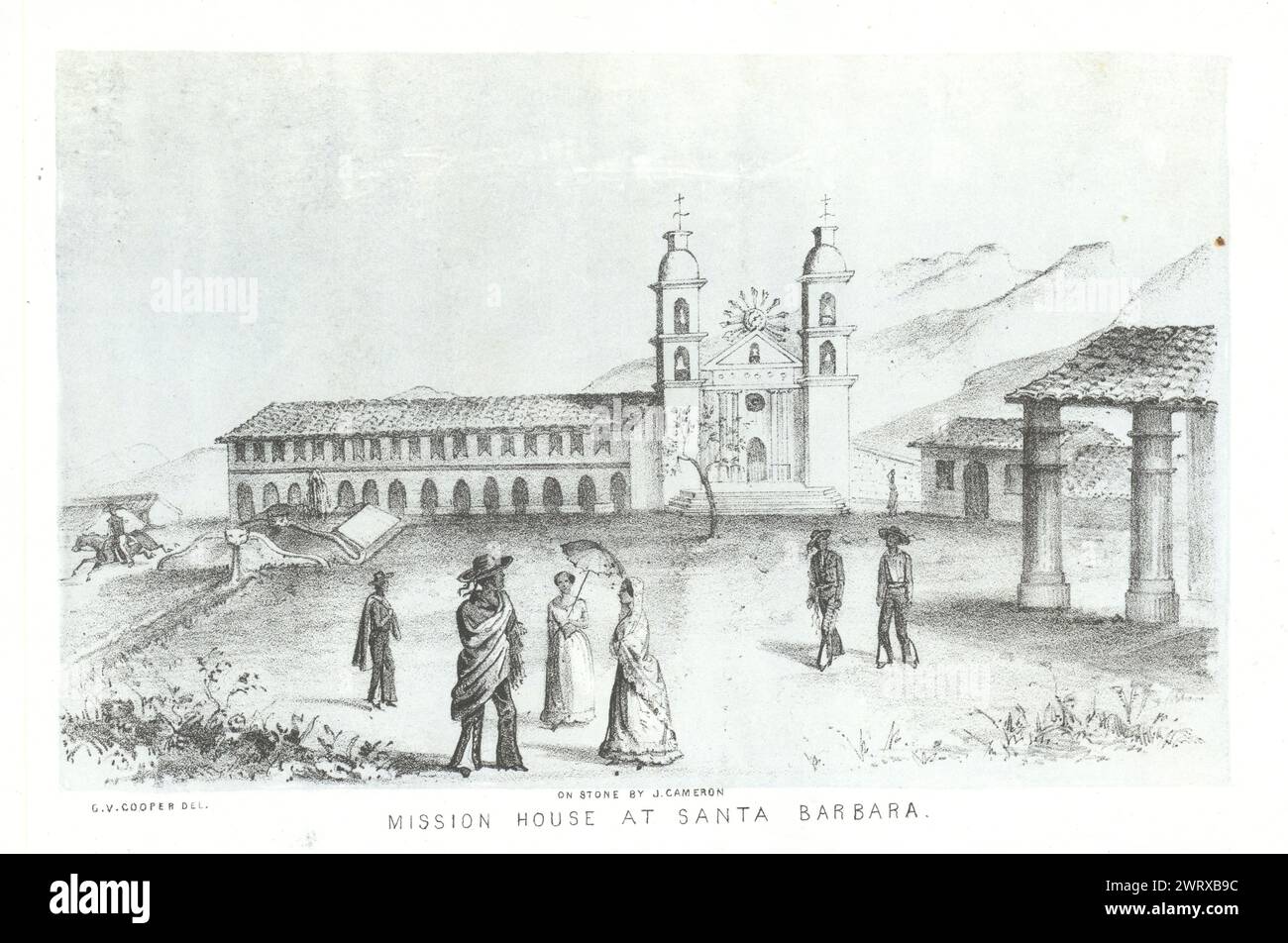 Mission House at Santa Barbara, Kalifornien, Lithographie von George Cooper 1853 Stockfoto