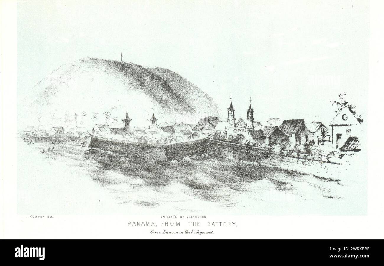 "Panama [Stadt], von der Batterie. Cerro Lancon im Hintergrund“. Cooper 1853 Stockfoto