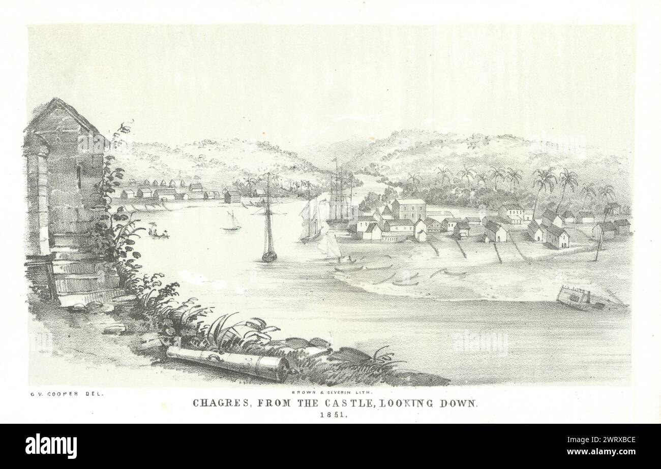 "Chagres, vom Schloss". Fort San Lorenzo, Panama. George Cooper Litho 1853 Stockfoto