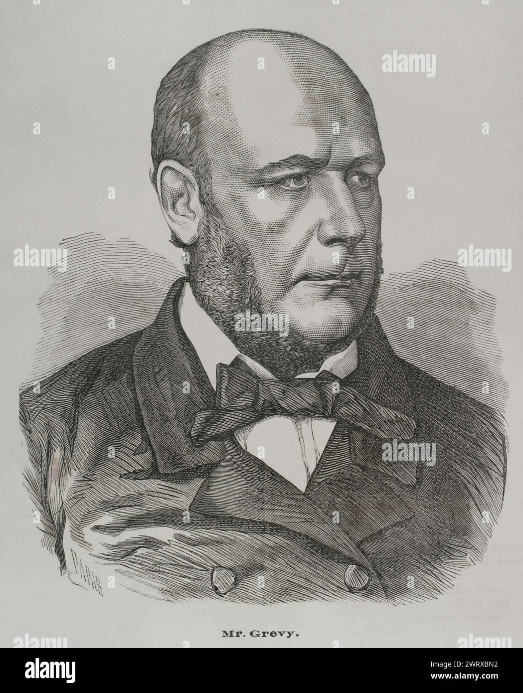 Jules Grévy (1807-1891). Französischer Anwalt und Politiker. Dritter Präsident der Dritten Französischen Republik (1879-1887). Hochformat. Kupferstich von París. Historia de la Guerra de Francia y Prusia (Geschichte des Krieges zwischen Frankreich und Preußen). Band II Veröffentlicht in Barcelona, 1871. Stockfoto