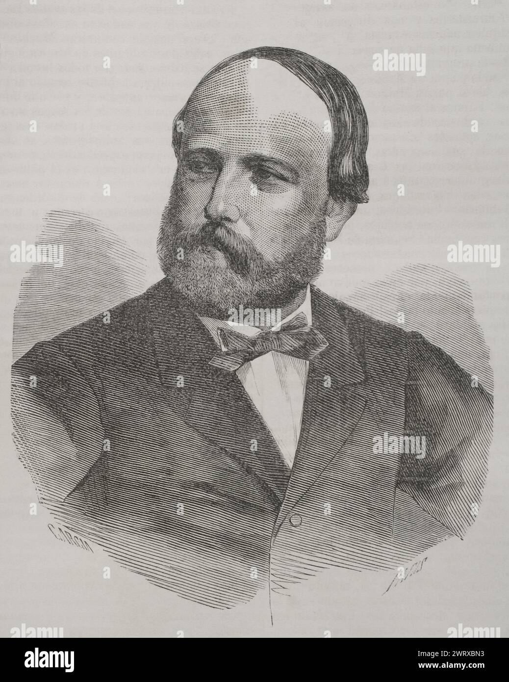 Henry d'Artois (1820-1883). Anzahl Chambord. Französischer Prinz, Enkel von König Karl X. von Frankreich. Legitimistischer Anwärter auf den französischen Thron als Heinrich V. (1844–1883). Hochformat. Kupferstich von París. Historia de la Guerra de Francia y Prusia (Geschichte des Krieges zwischen Frankreich und Preußen). Band II Veröffentlicht in Barcelona, 1871. Stockfoto