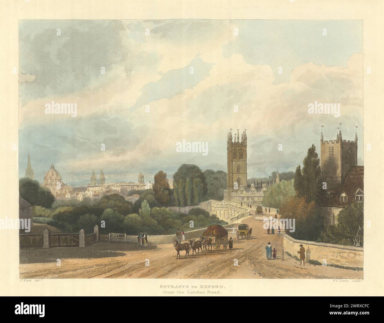 Eingang nach Oxford von der London Road. Ackermann's Oxford University 1814 Stockfoto