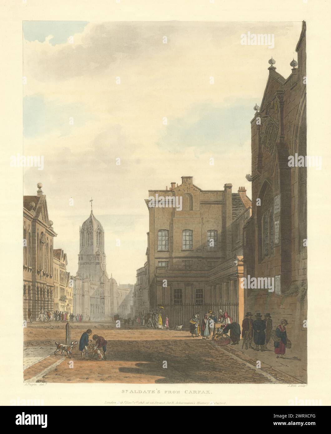 St. Aldates, aus Carfax. Ackermann's Oxford University 1814, alter Antikdruck Stockfoto
