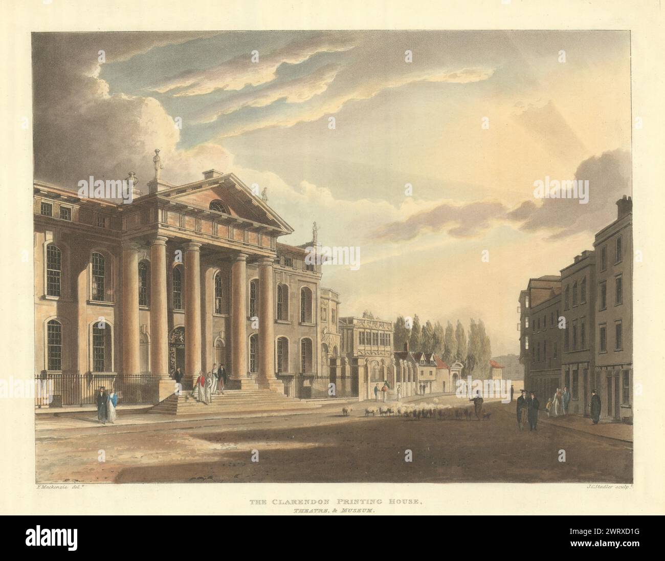 Clarendon Printing House, Theater & Museum. Ackermann's Oxford University 1814 Stockfoto