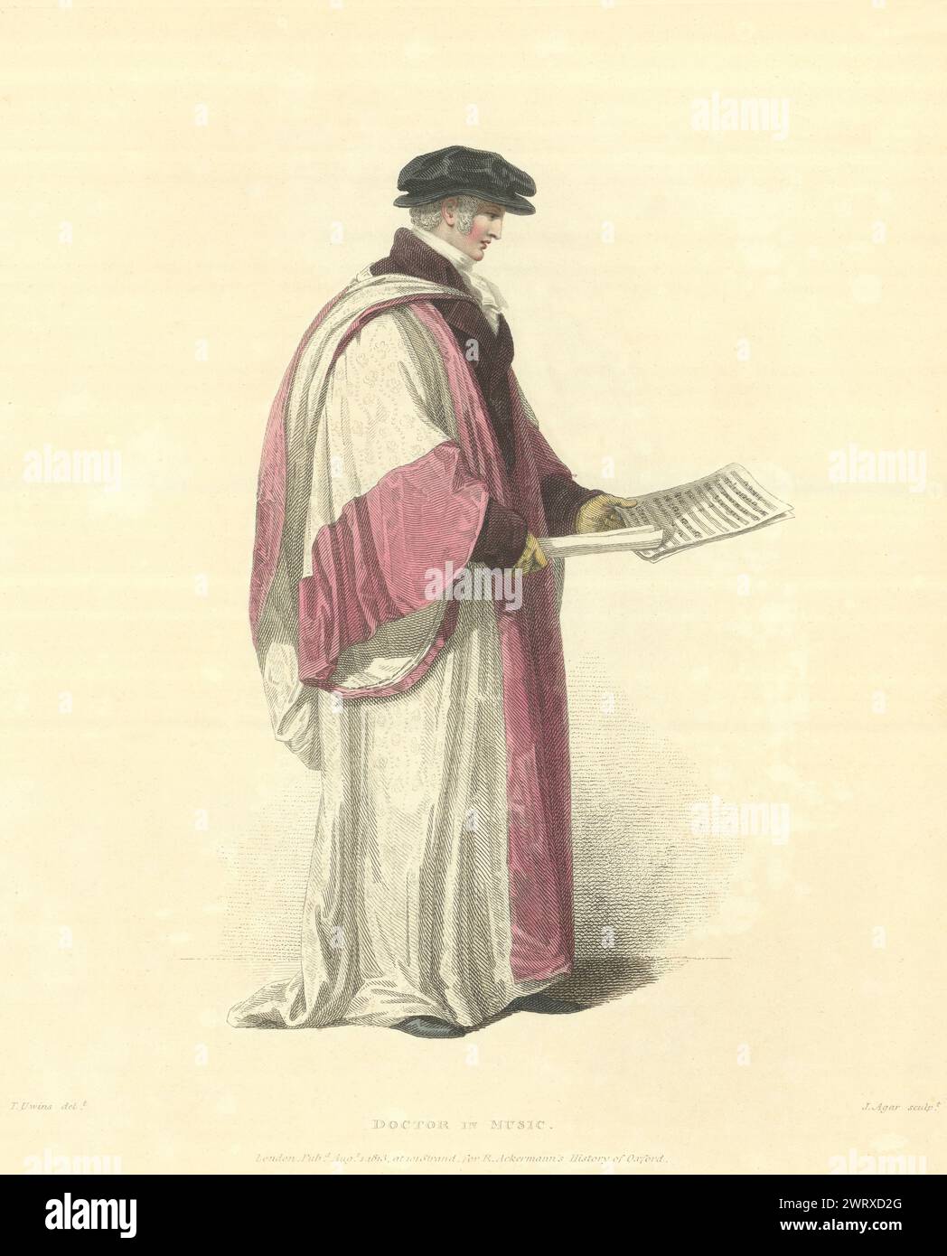 Doktor der Musik. Ackermanns Oxford University 1814 altes antikes Druckbild Stockfoto