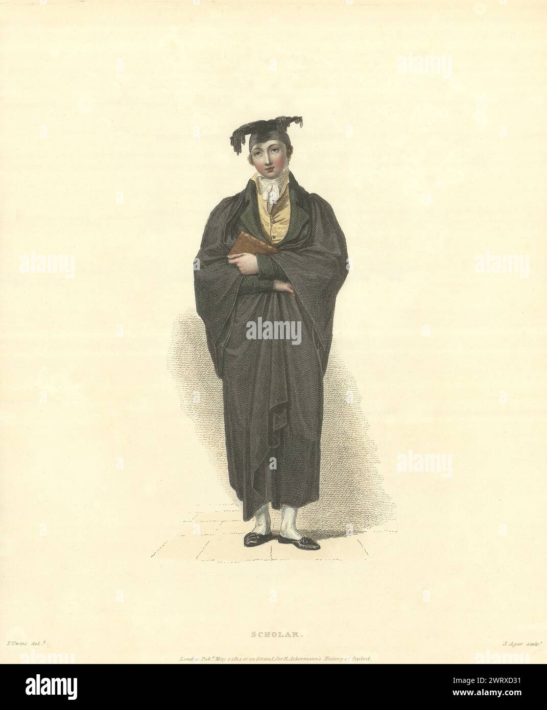 Gelehrter. Ackermann's Oxford University 1814 altes altes Vintage-Druckbild Stockfoto