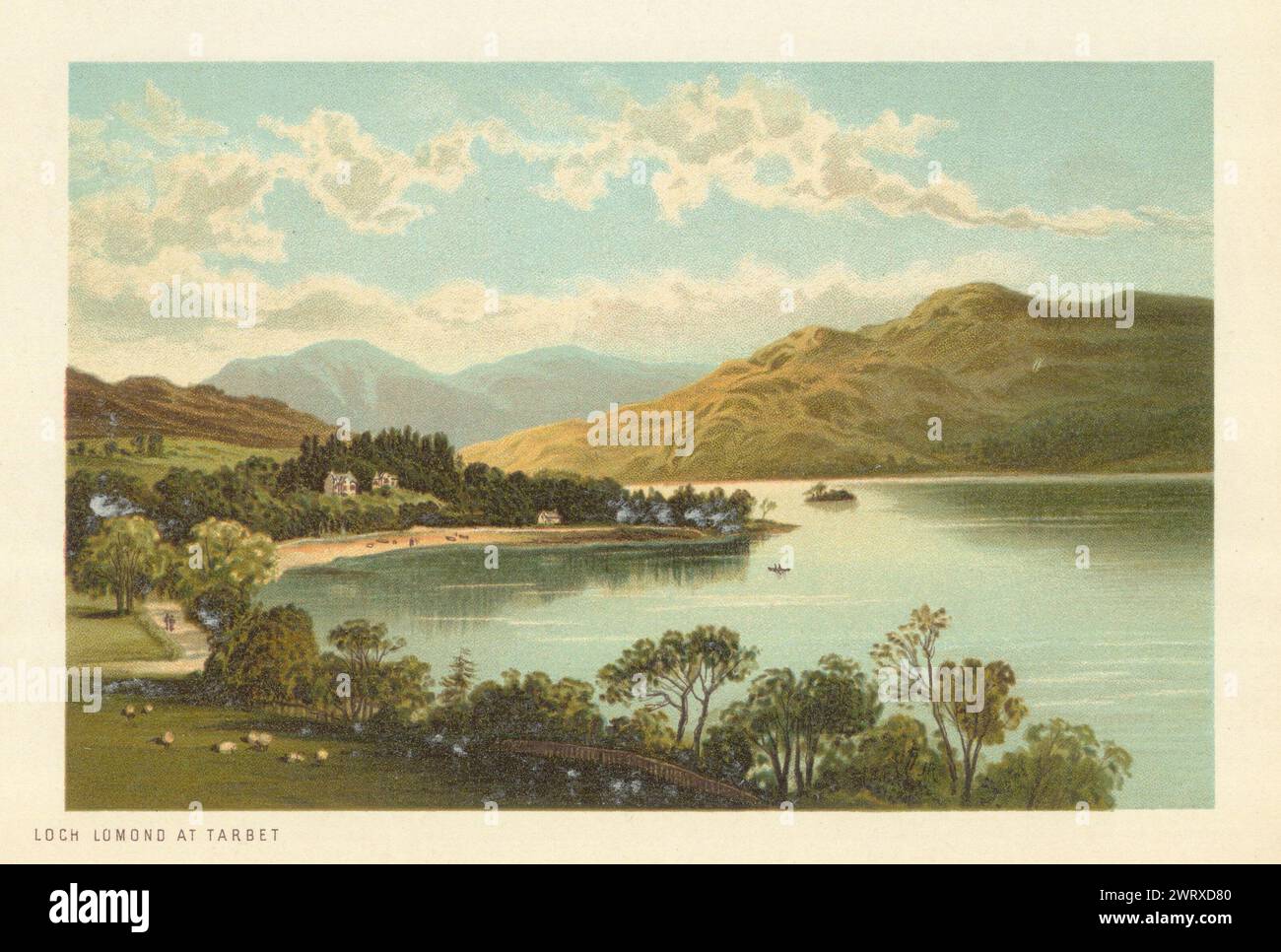 Loch Lomond in Tarbet. Schottland antike Chromolithographie 1891 alter Druck Stockfoto