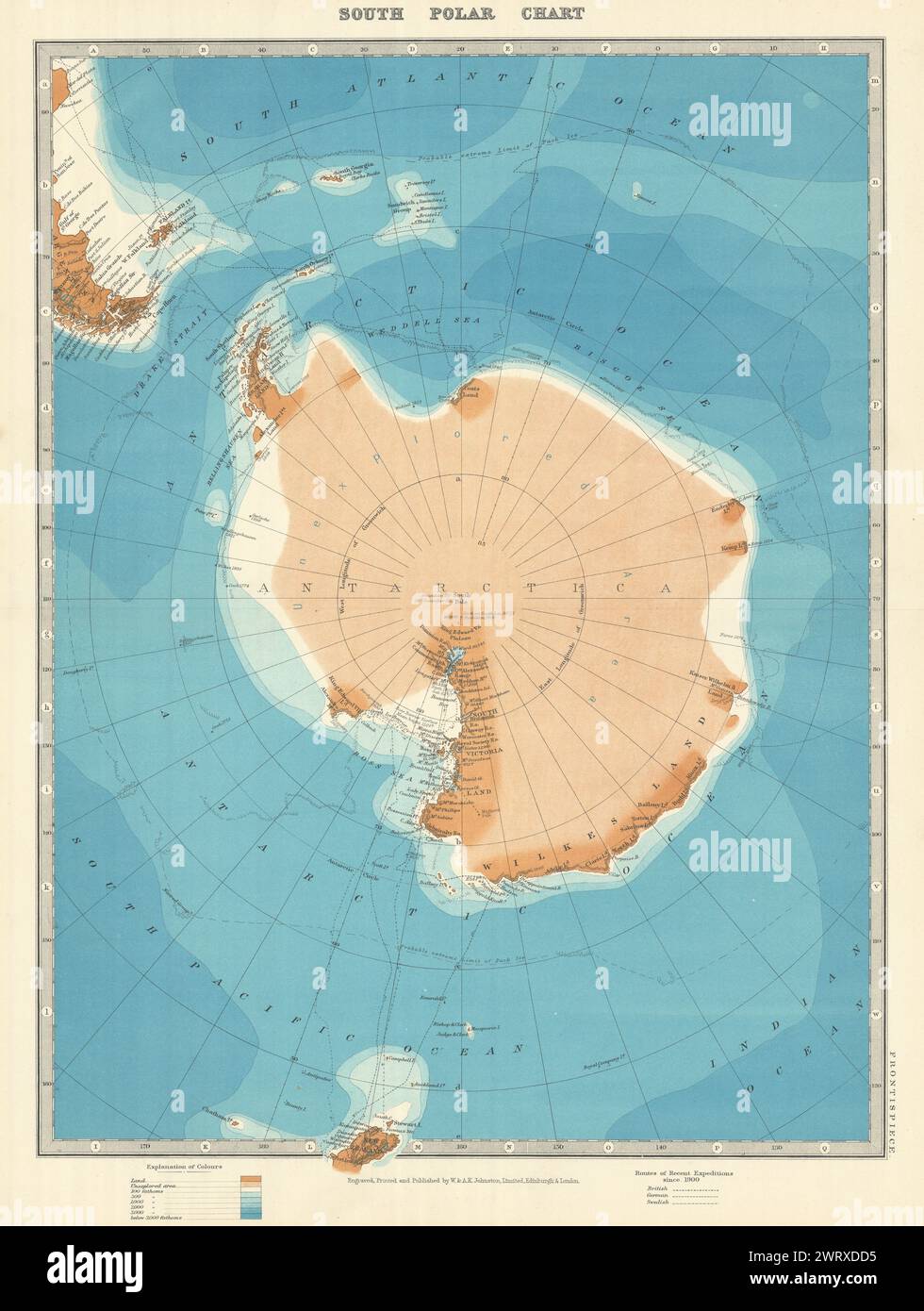 ANTARKTIS. Amundsen erreichte 1911 den Südpol. JOHNSTON 1913 alte Karte Stockfoto