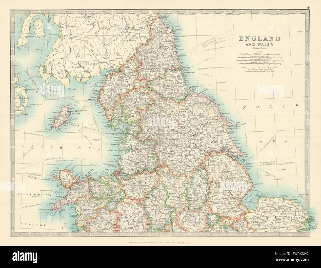 NORDENGLAND & WALES Yorkshire Ridings Lincolnshire Parts. JOHNSTON 1913 Karte Stockfoto