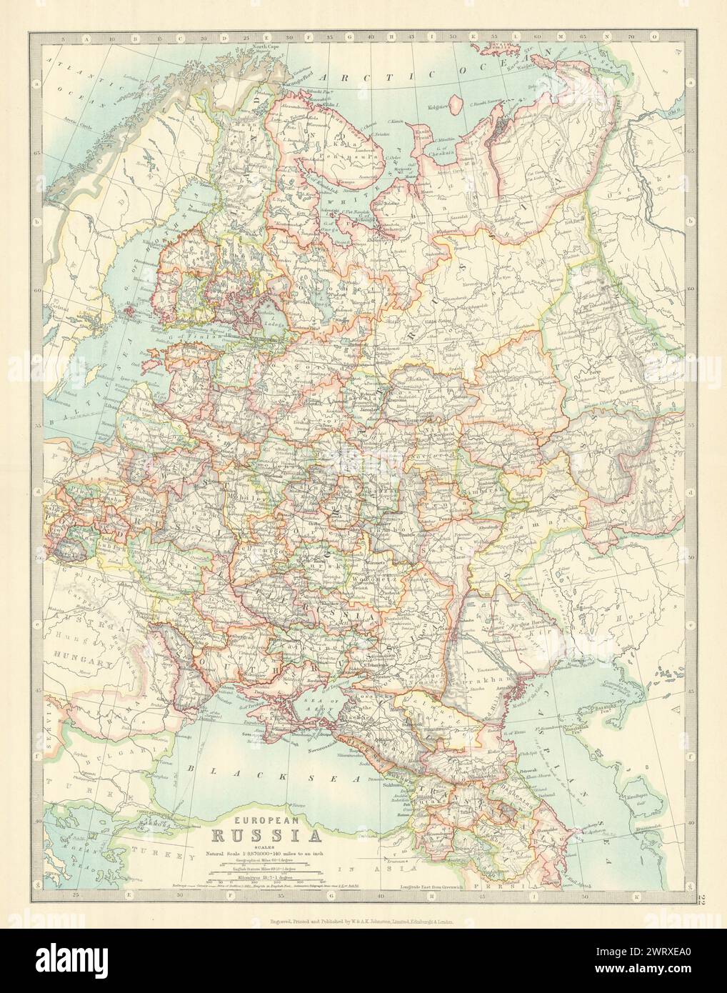 EUROPÄISCHES RUSSLAND. 1812 napoleonische Schlachtfelder sind markiert. JOHNSTON 1913 Karte Stockfoto