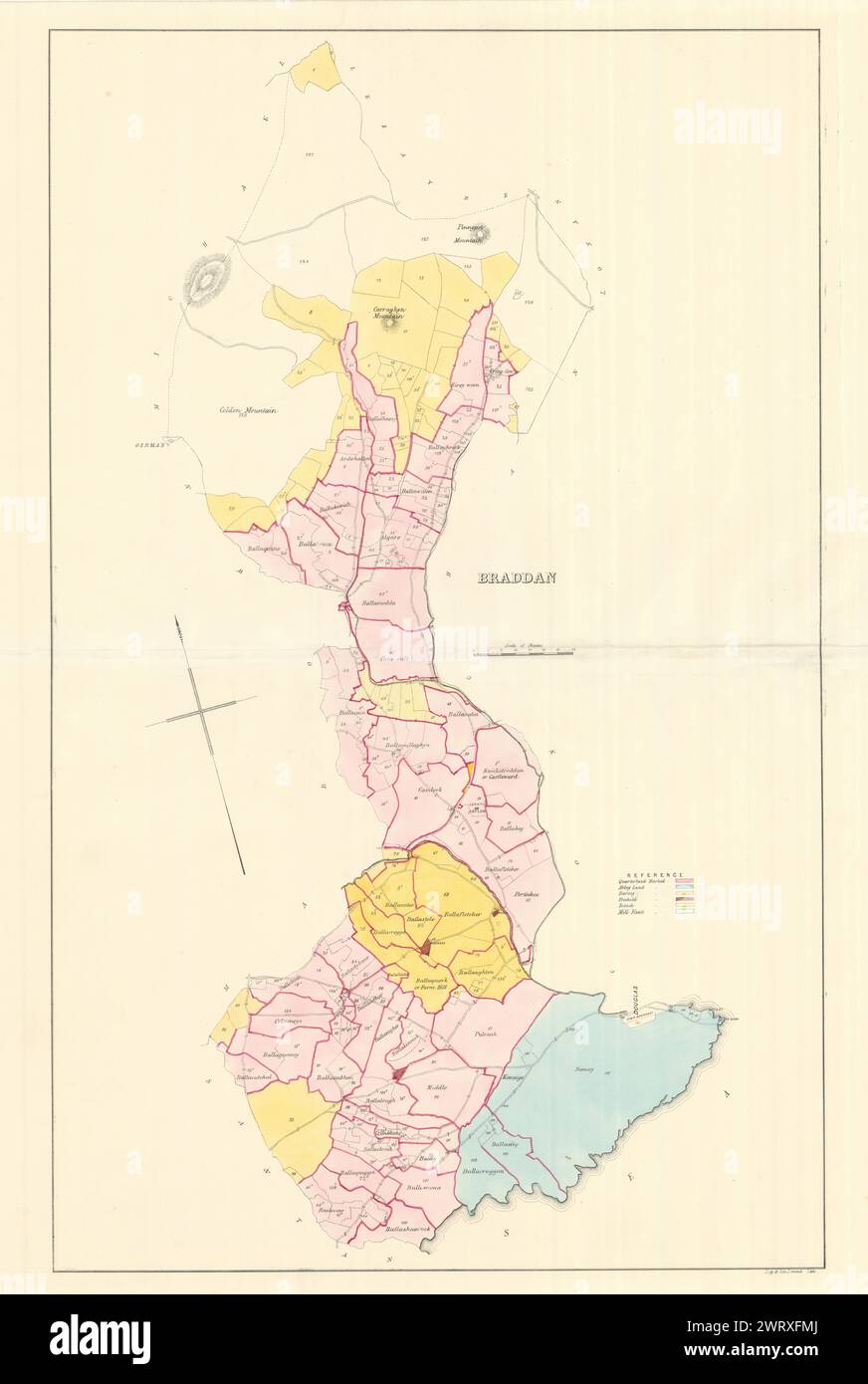 Braddan Parish, Middle Sheading, Isle of man von James Woods 1829 alte Karte Stockfoto