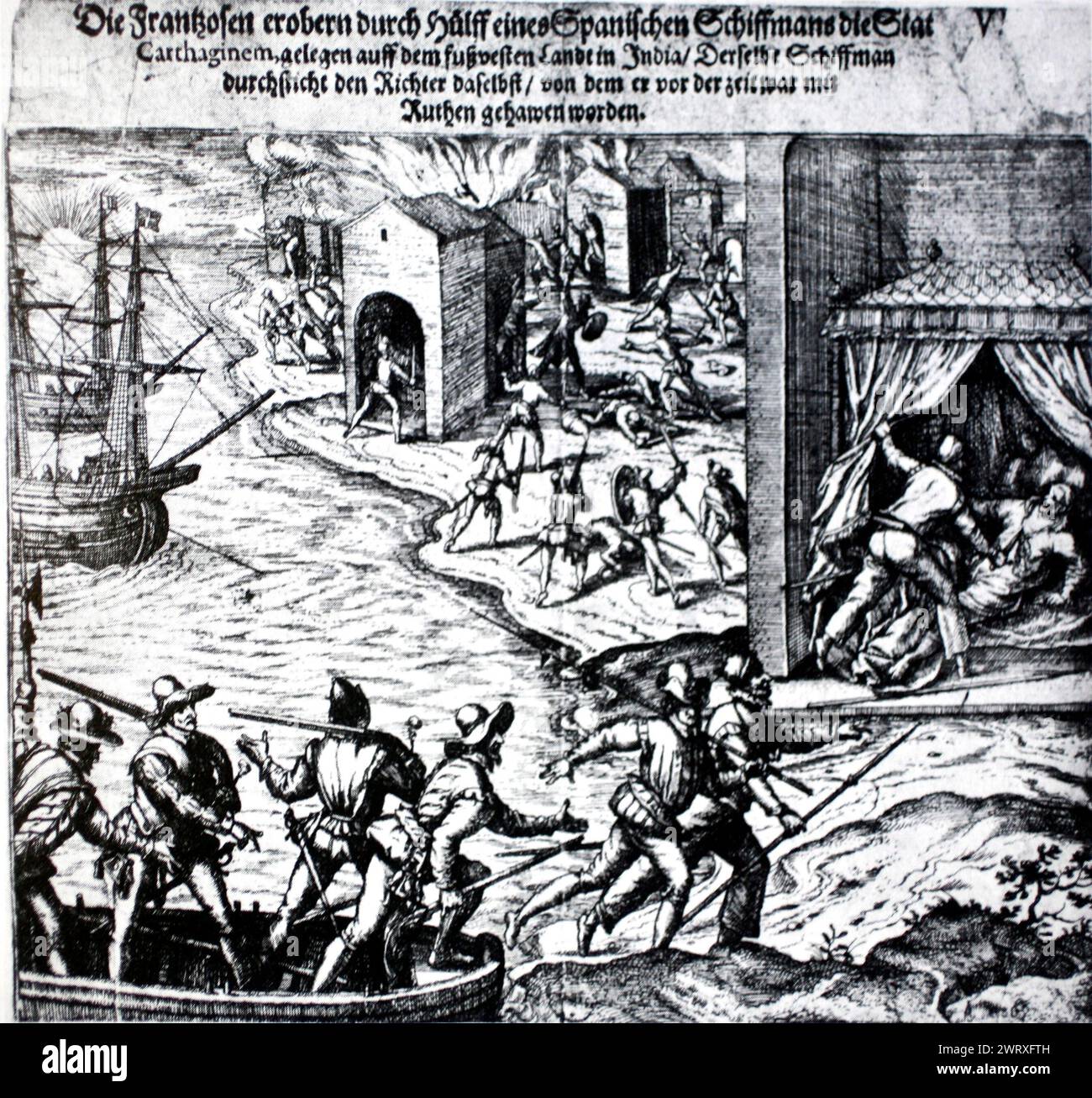 Plünderung von Cartagena 1544 durch Jean-Francois Roberval Stockfoto