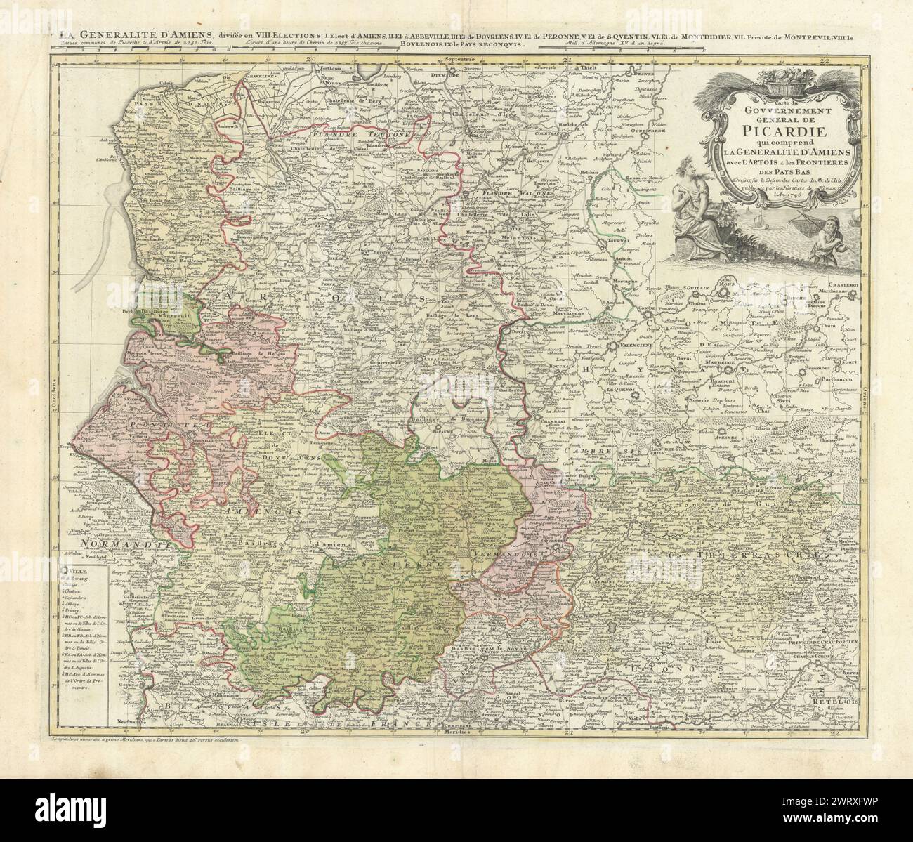 Carte du Gouvernement General de Picardie qui Comprend… HOMANN ERBEN 1746 Karte Stockfoto