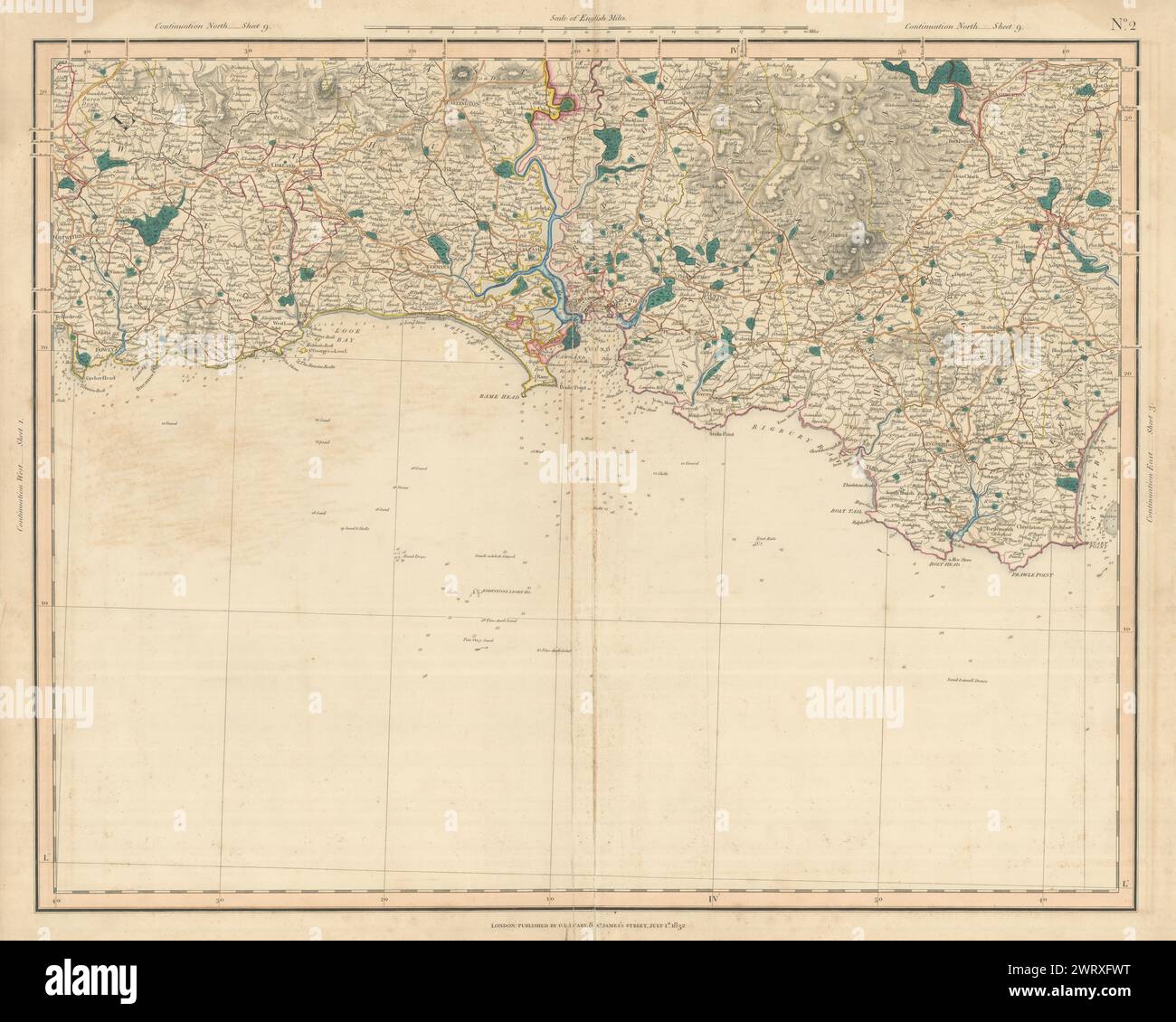 SÜDKÜSTE VON DEVON UND CORNWALL. Dartmoor South Hams Tamar Fowey. KARTE CARY 1832 Stockfoto