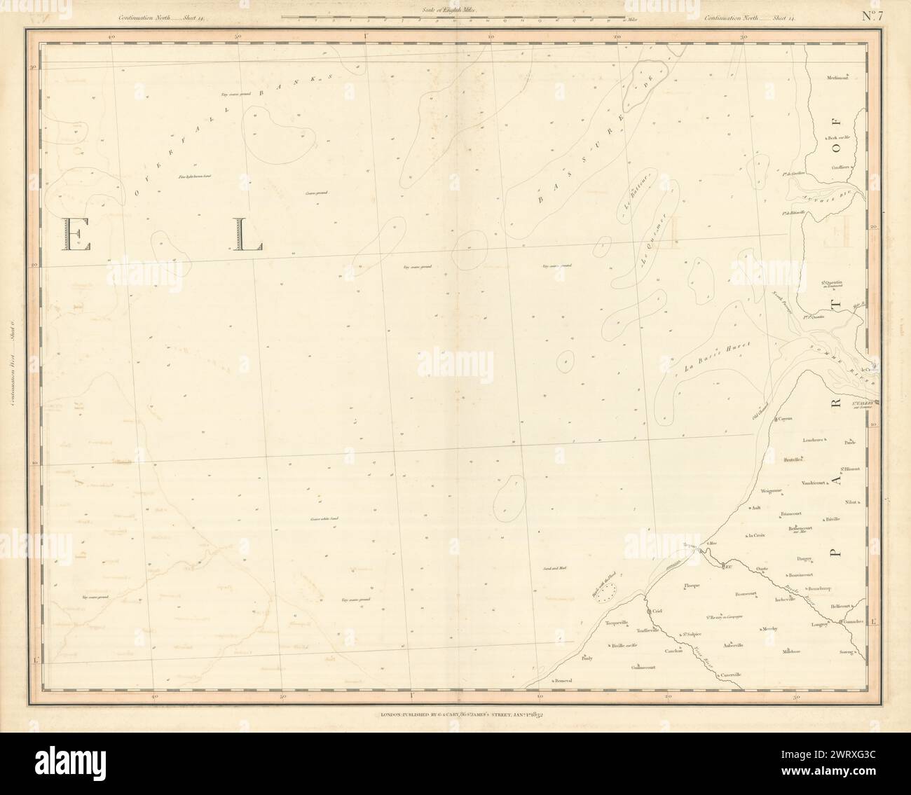 Englischer Ärmelkanal und Küste von Somme, Pas-de-Calais und seine-Maritime. KARTE CARY 1832 Stockfoto