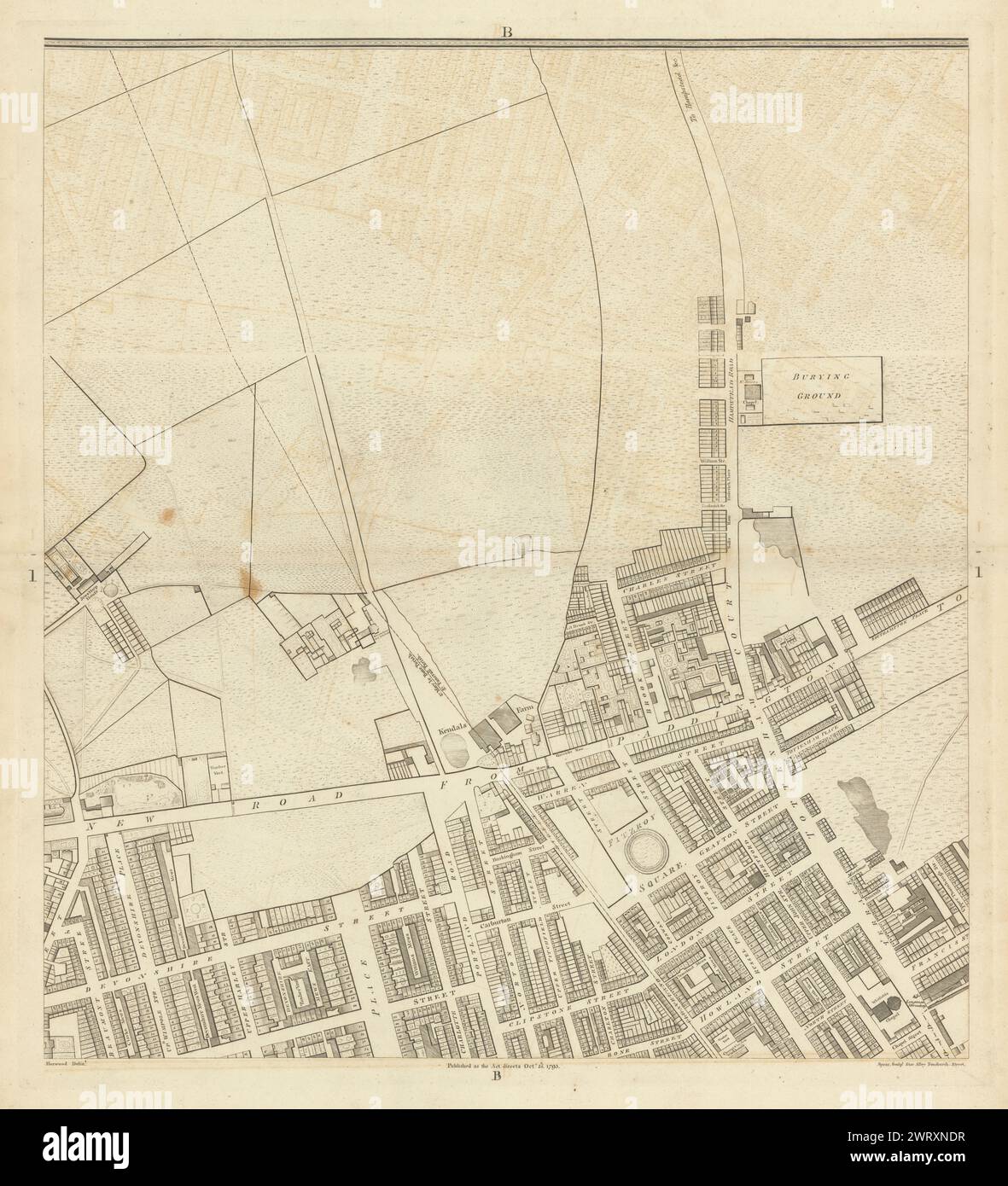 Horwood London B1 Marylebone Fitzrovia Regents Park Tottenham Court Rd 1793 Karte Stockfoto