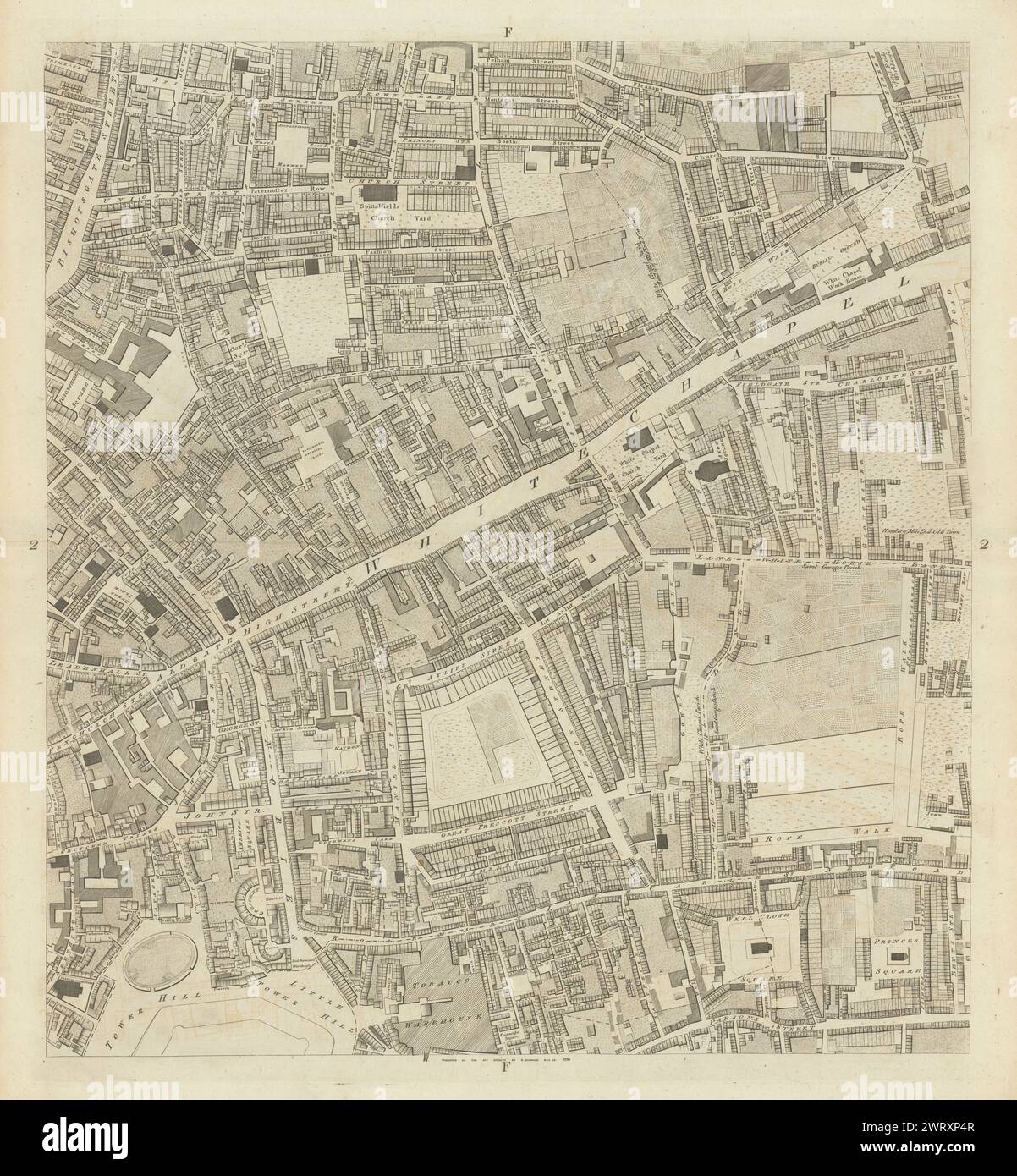 Horwood City of London F2 Whitechapel Bishopsgate E. Smithfield Aldgate 1799 Karte Stockfoto