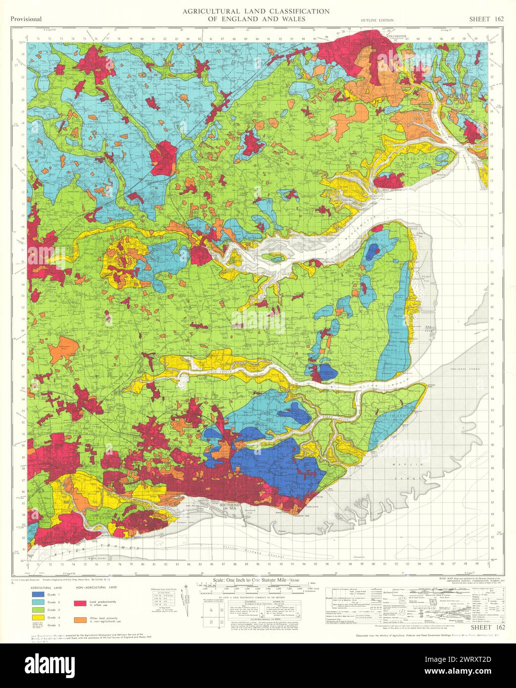 Agricultural Land Classification 162 North Thames Estuary & Basin Essex 1972 Karte Stockfoto