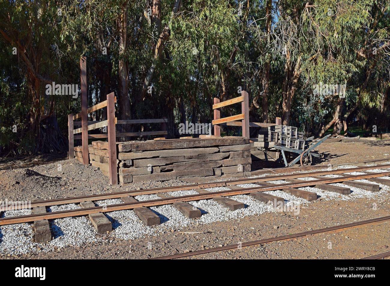 Eisenbahngleise in der Ardenwood Historic Farm in Fremont, Kalifornien Stockfoto
