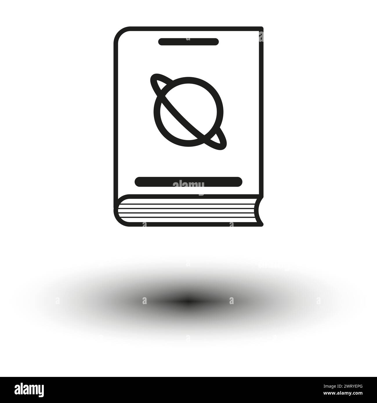 Symbol eines Buches mit einem Atomsymbol. Vektorabbildung. EPS 10. Stock Vektor