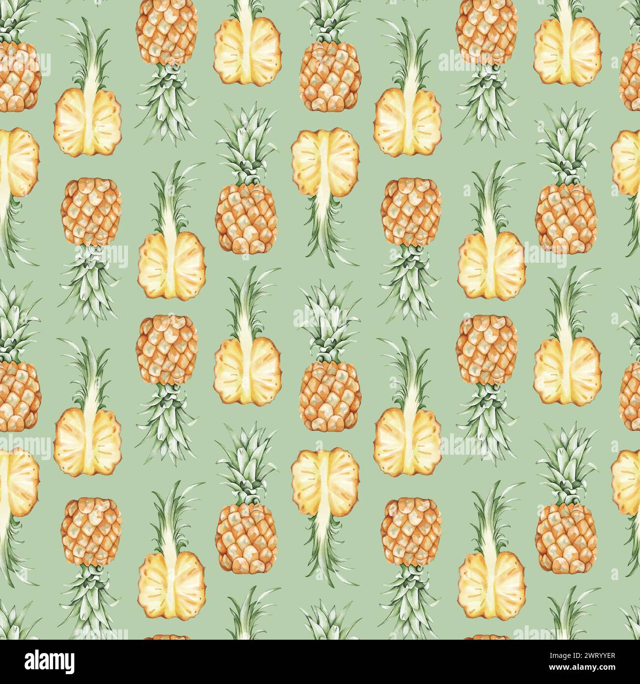 Nahtloses Muster mit Ananas in Aquarellfarben Stockfoto