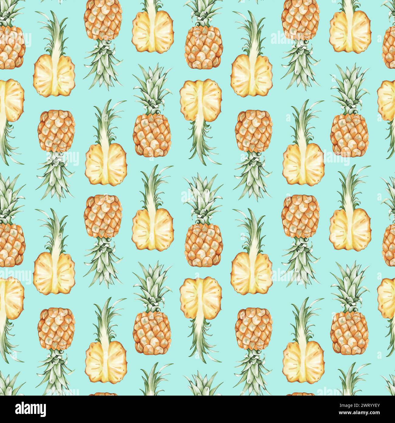 Nahtloses Muster mit Ananas in Aquarellfarben Stockfoto