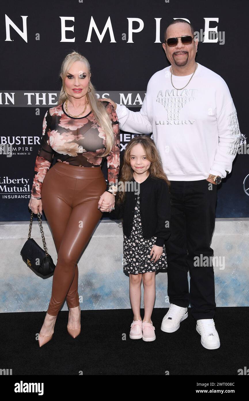 New York, USA. März 2024. (L-R) Coco Austin, Chanel Nicole und Ice-T nehmen an der Premiere von „Ghostbusters: Frozen Empire“ im AMC Lincoln Square Theater, New York, NY, am 14. März 2024 Teil. (Foto: Anthony Behar/SIPA USA) Credit: SIPA USA/Alamy Live News Stockfoto