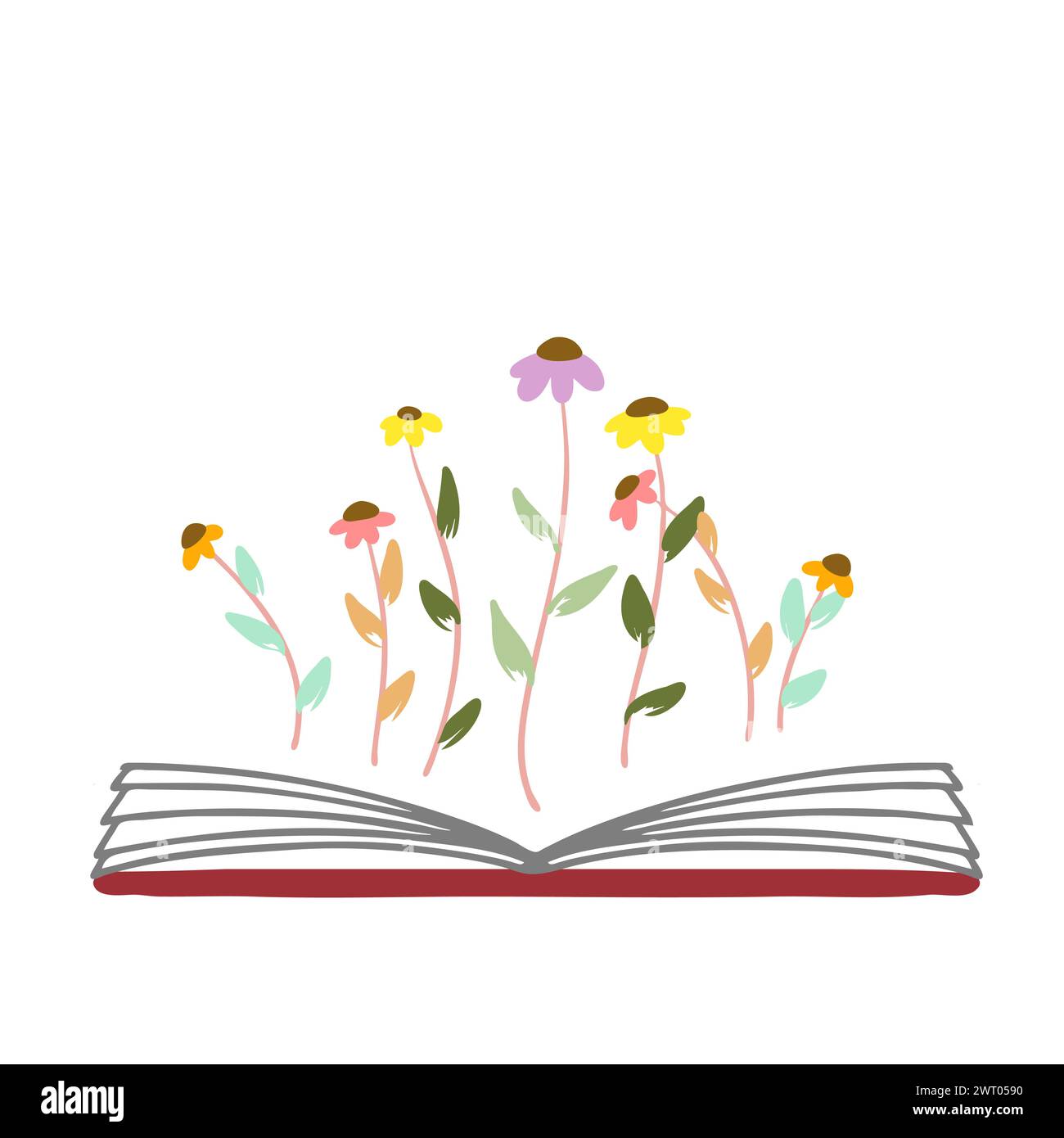 Bücherillustration mit Wildblumenwiese oben öffnen Stock Vektor