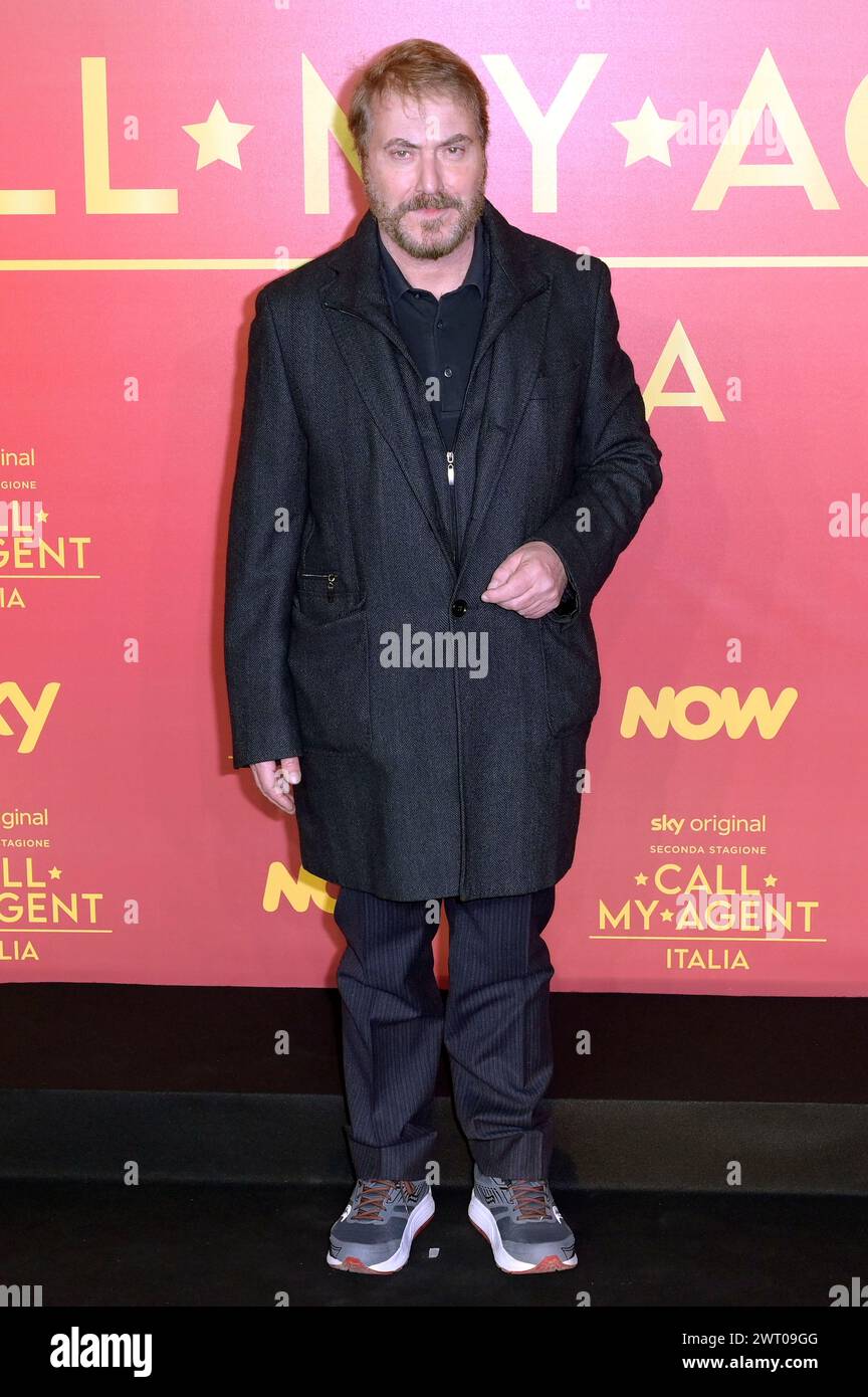 Corrado Guzzanti bei der Premiere der 2. Staffel der Sky-Serie „Call My Agent - Italia / Call My Agent - Italy“ im Space Cinema Moderno. Rom, 14.03.2024 Stockfoto