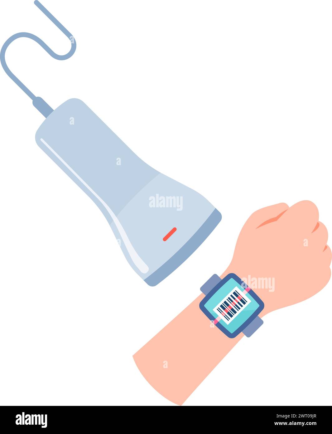 Szene der Barcode-Zahlung mit Smart Watch. Leicht zu bearbeitende Vektorabbildung. Stock Vektor