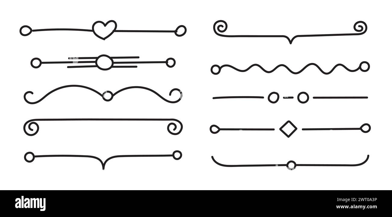 Linienteiler Dekoration in handgezeichnetem Stil. Vintage-Elementrahmen, isolierte Abbildung. Stock Vektor
