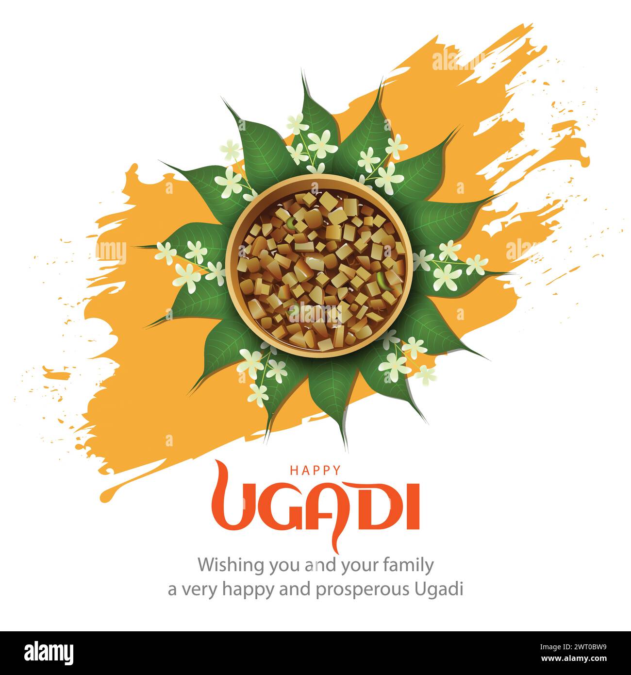 Happy Ugadi Neujahrsfest. Feiertag, der von den Einwohnern von Karnataka und Andhra Pradesh gefeiert wird. Abstrakte Vektorgrafik. Stock Vektor