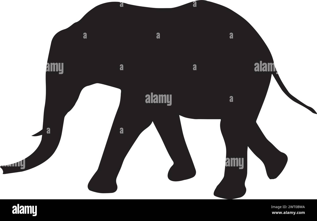 Afrikanischer Buschelefant Schwarzer Silhouette Vektor Stock Vektor