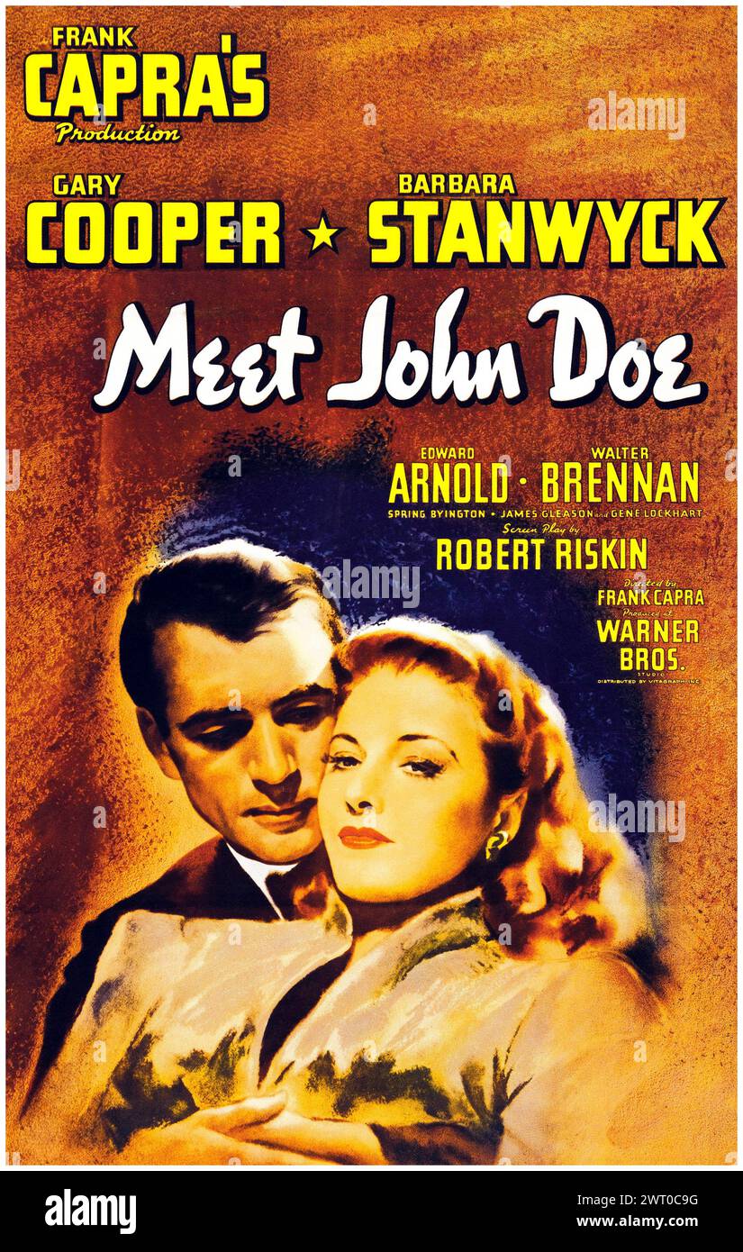 Frank Capras Treffen mit John Doe (Warner Brothers, 1941). Vintage-Filmplakat mit den Filmstars Gary Cooper und Barbara Stanwyck aus den 1940er Jahren Stockfoto