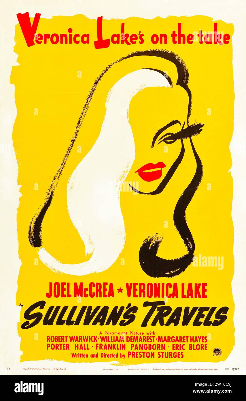 Joel McCrea & Veronica Lake in Sullivan's Travels (1941) – Style B, Illustration, Vintage-Filmposter Stockfoto