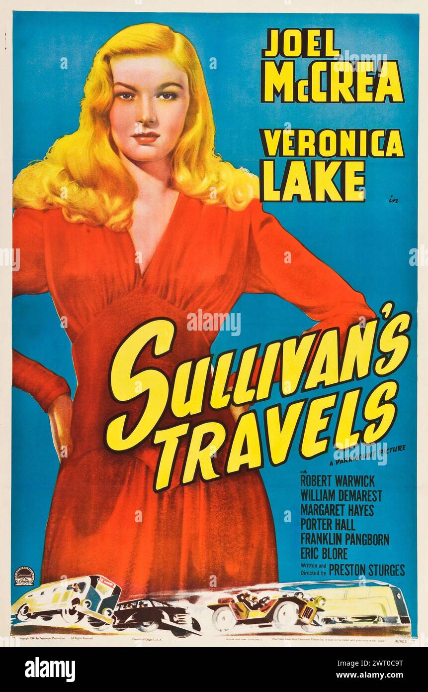 Joel McCrea und Veronica Lake in Sullivans Travels (1941) Vintage-Filmposter Stockfoto