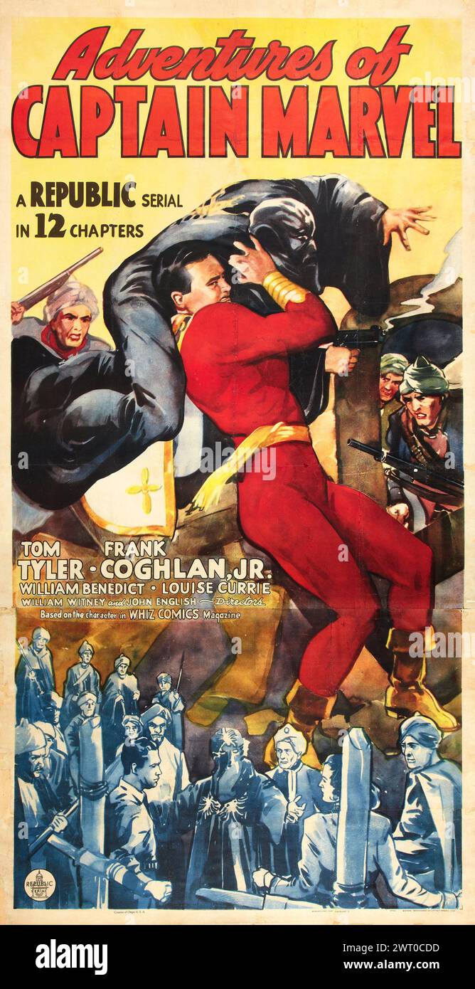 Vintage-Filmplakat - Abenteuer von Captain Marvel (Republik, 1941) Serie in 12 Kapiteln - Tom Tyler, Frank Coghlan Jr Stockfoto