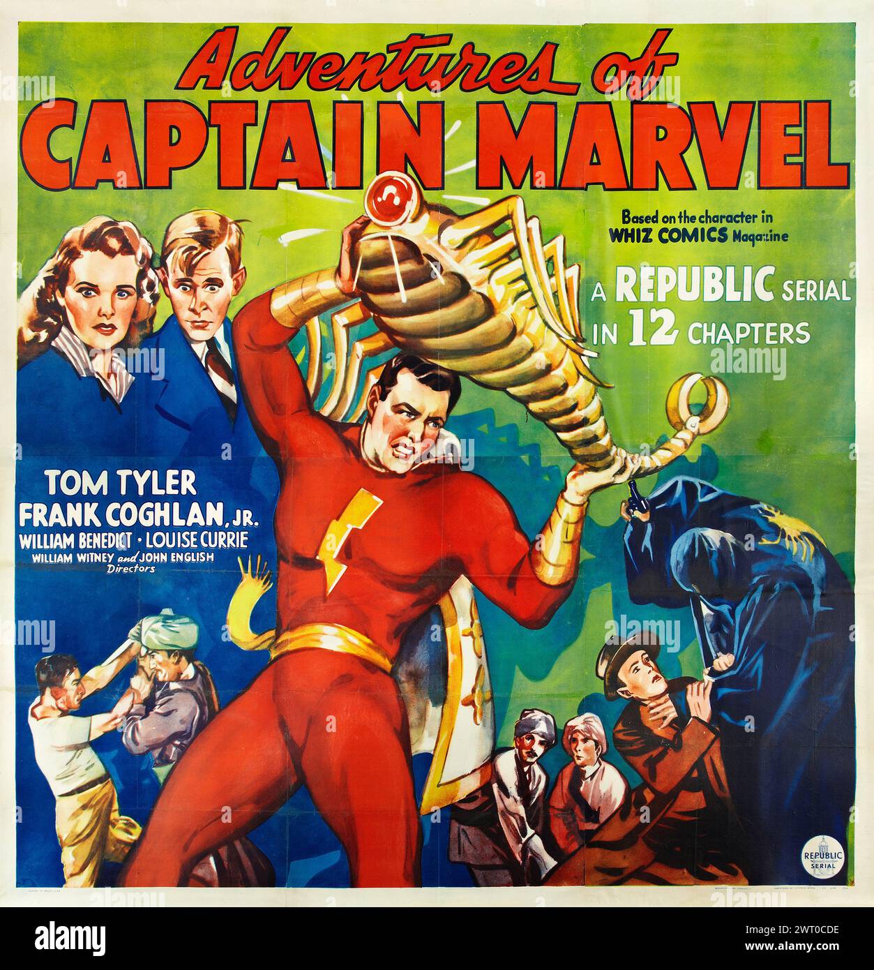 Vintage-Filmplakat - Abenteuer von Captain Marvel (Republik, 1941) Tom Tyler und Frank Coghlan Stockfoto