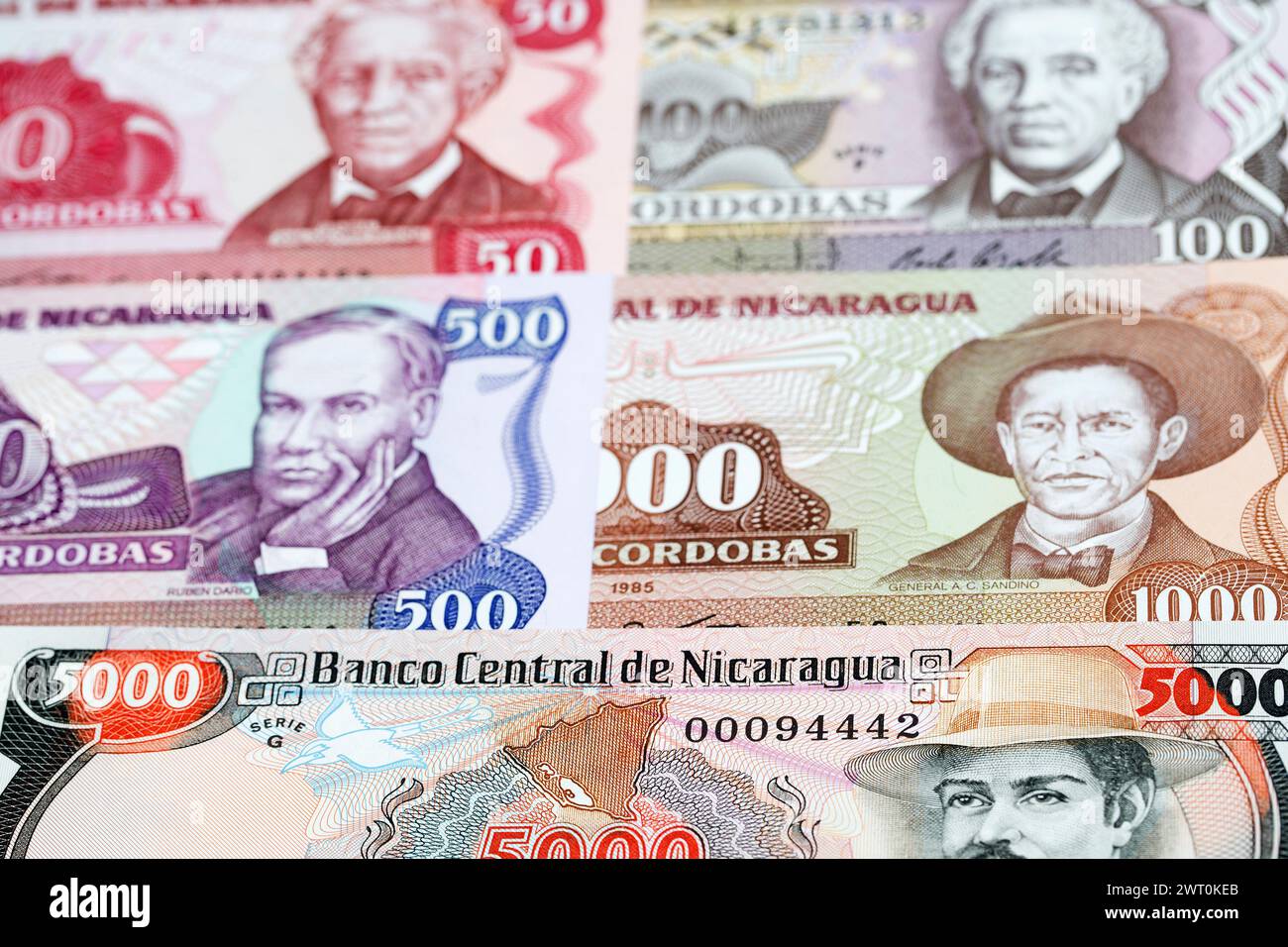 Altes nicaraguanischem Geld - cordoba ein Geschäftshintergrund Stockfoto